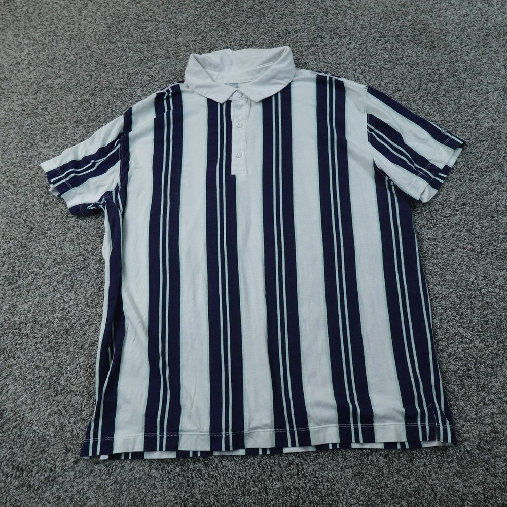 Fabletics Polo Shirt Mens L Blue White Vertical Stripe Performance Golf Preppy